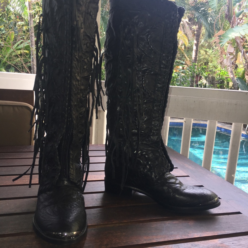 Sam Edelman tooled leather fringe tall boots sz 7
